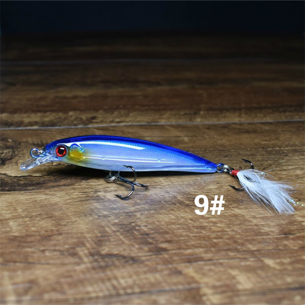 Sunflower Feather Tail Laser Minnow Lure 9cm 7g Floating Hard Bait thumb 13