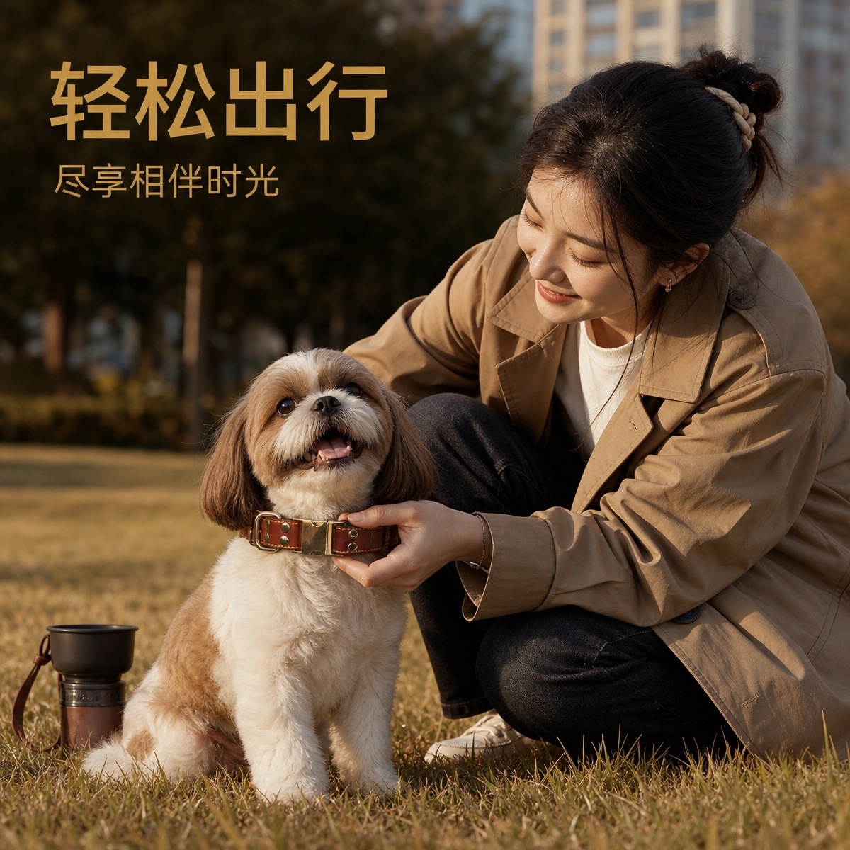 Sunflower Top Grain Cowhide Buckle Dog Collar, Wear Resistant Anti-Choking Pet Collar thumb 5