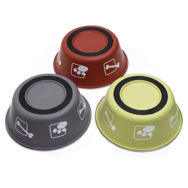 Sunflower Bone Printed Double Layer Non-Slip Stainless Steel Pet Bowl for Dogs & Cats