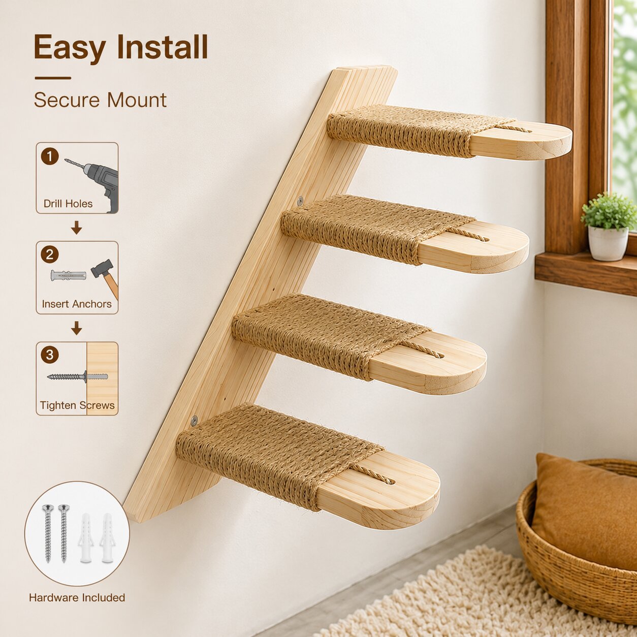 Sunflower Wooden Wall Cat Steps & Maze Ball Cat Toy Set thumb 3