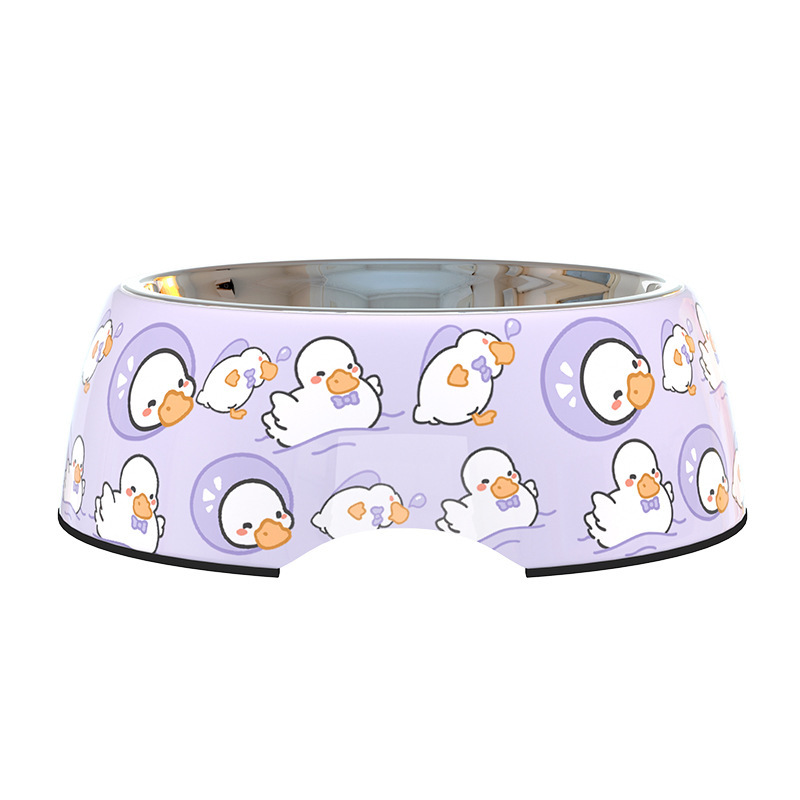 Sunflower Cute Printed Melamine Double-Layer Pet Bowl, Anti-Tipping Stainless Steel Feeding Bowl for Dogs & Cats