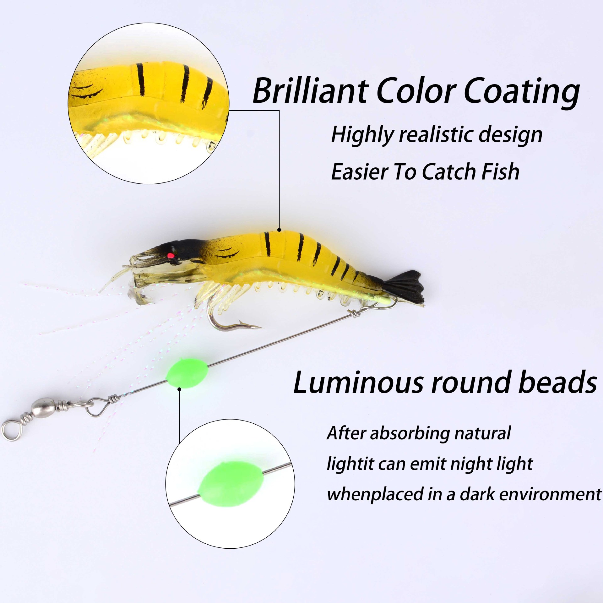Luminous Soft Shrimp Fishing Lure 8cm 5.5g Pre-rigged Shrimp Bait For Bass Snakehead thumb 3