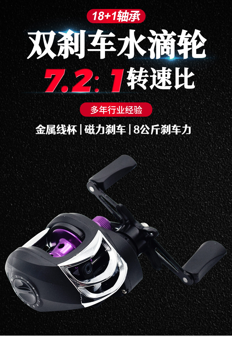 Sunflower 7.2:1 Gear Ratio Baitcasting Fishing Reel 18+1 Ball Bearings Metal Spool Left & Right Hand Dual Brake Reel thumb 4