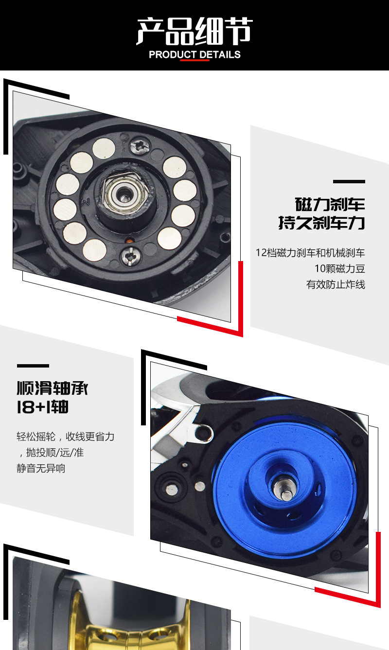 Sunflower 7.2:1 Gear Ratio Baitcasting Fishing Reel 18+1 Ball Bearings Metal Spool Left & Right Hand Dual Brake Reel thumb 7
