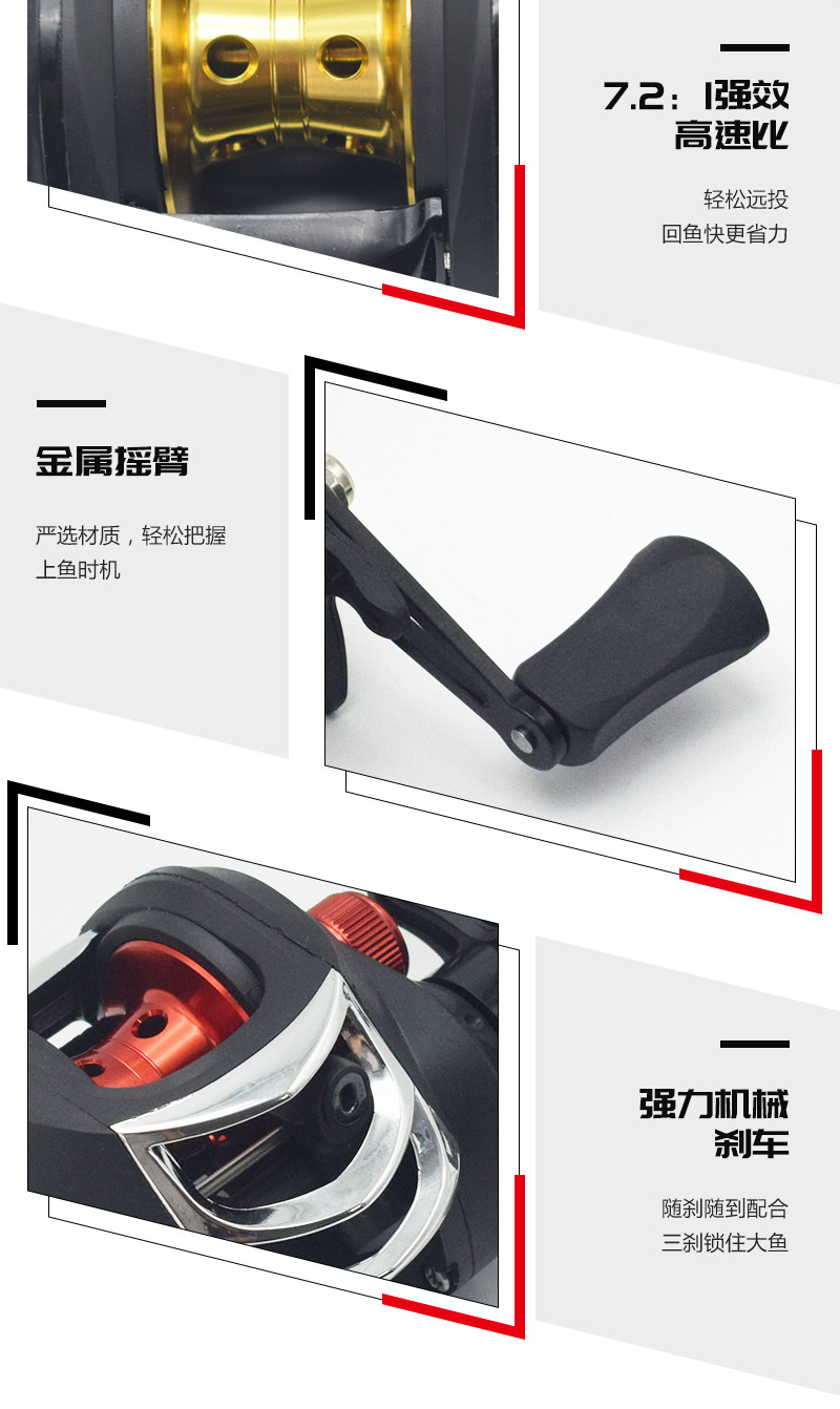 Sunflower 7.2:1 Gear Ratio Baitcasting Fishing Reel 18+1 Ball Bearings Metal Spool Left & Right Hand Dual Brake Reel thumb 8