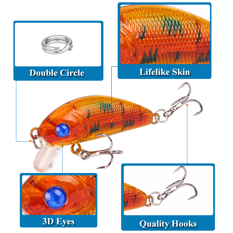 Sunflower 5cm 4.2g Micro Minnow Hard Fishing Lure With Internal Rattle & Double Treble Hooks Fresh & Saltwater thumb 5