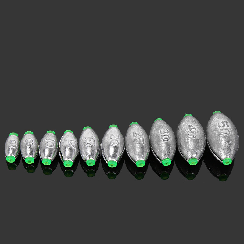 Sunflower Olive Through Lead Sinker With Green Rubber Core Multi Weights 2g-50g For Carolina Rig Fishing