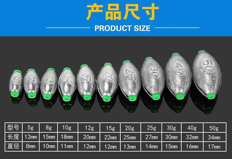 Sunflower Olive Through Lead Sinker With Green Rubber Core Multi Weights 2g-50g For Carolina Rig Fishing thumb 4