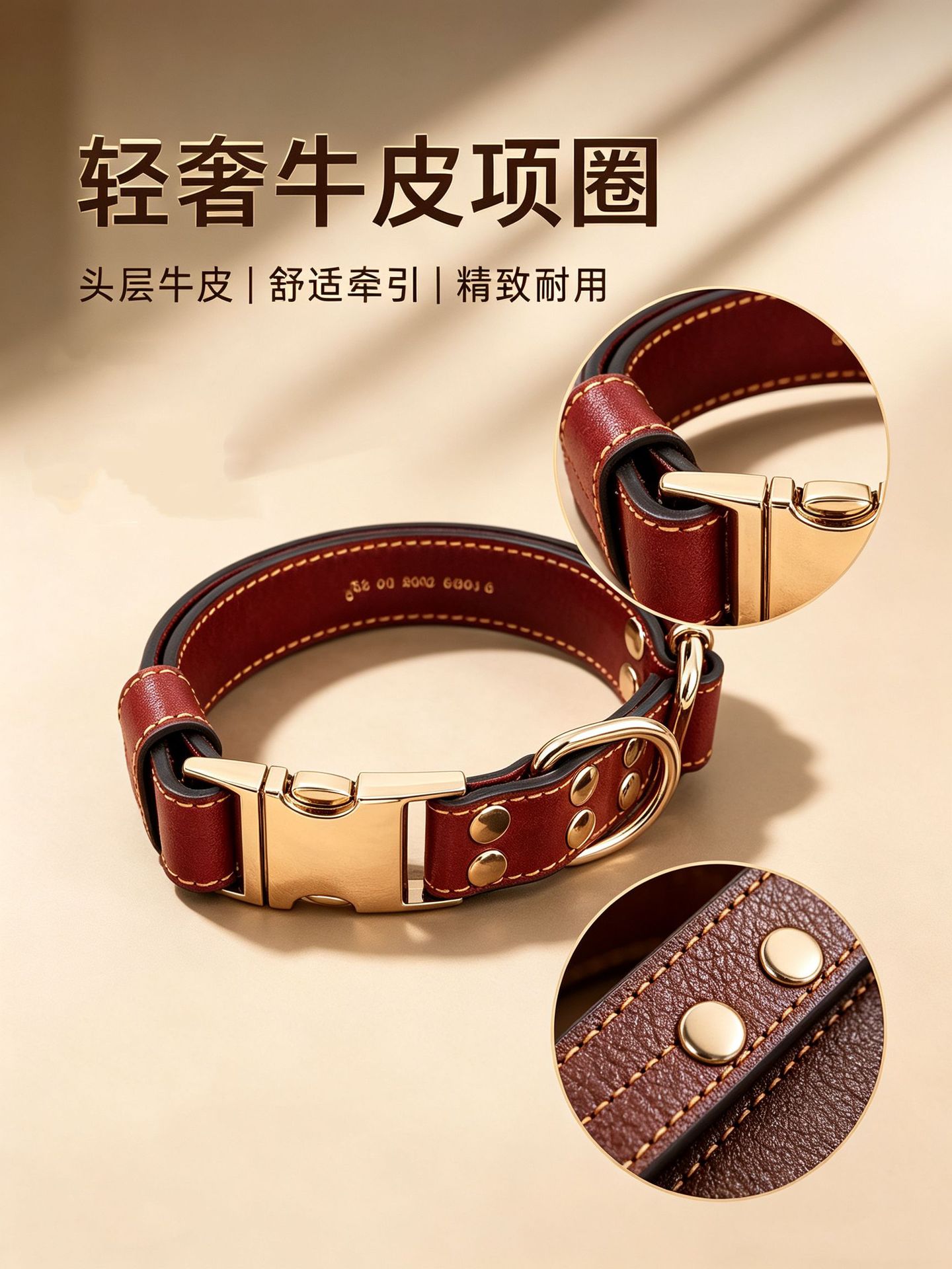 Sunflower Top Grain Cowhide Buckle Dog Collar, Wear Resistant Anti-Choking Pet Collar thumb 9