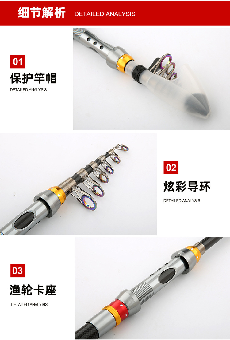Sunflower Carbon Telescopic Mini Sea Rod, Portable Short Section Fishing Rod 1.8m~3.6m thumb 6