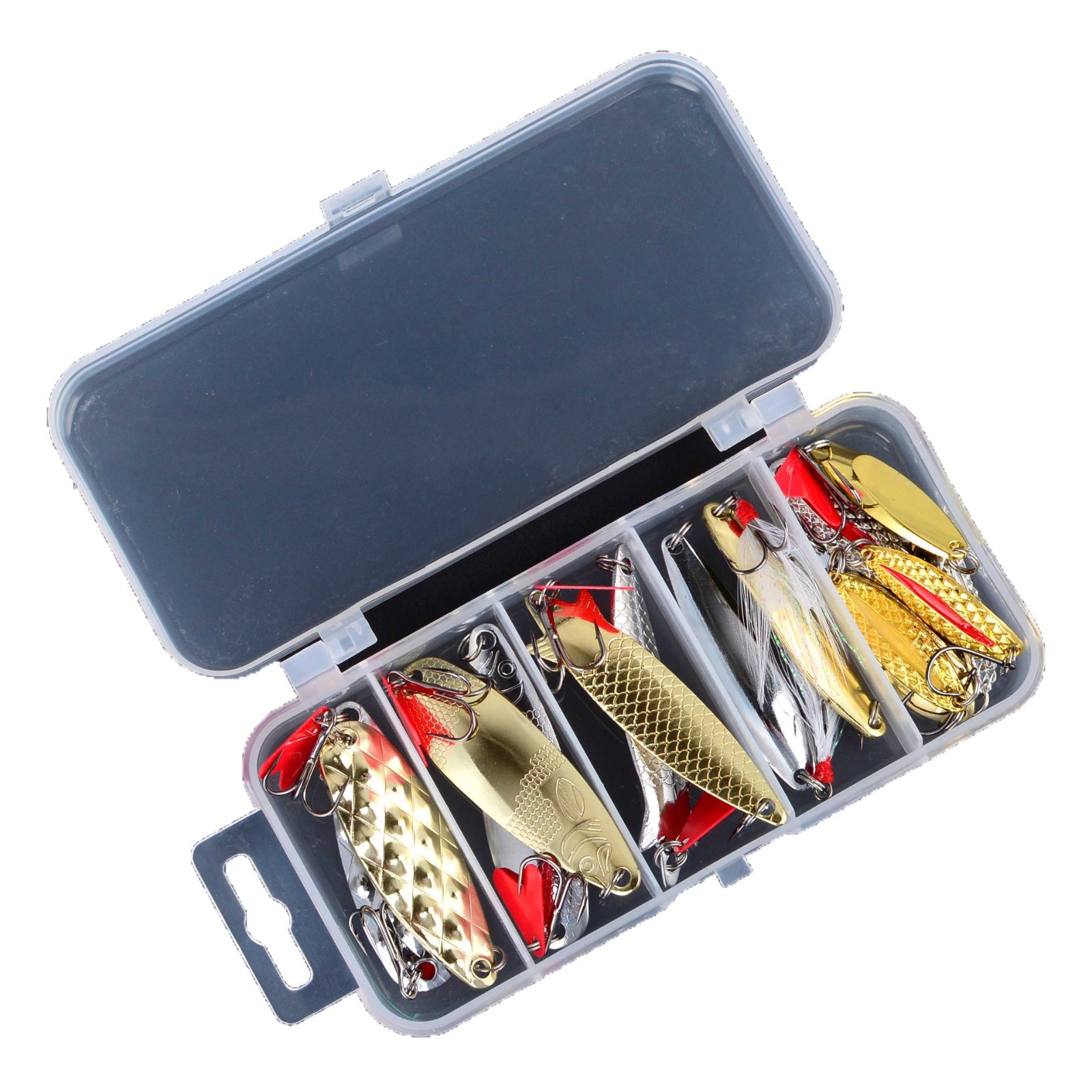 Sunflower 16Pcs Metal Spoon Lure Set With Feather Treble Hooks Saltwater & Freshwater Long Cast Fishing Baits thumb 4