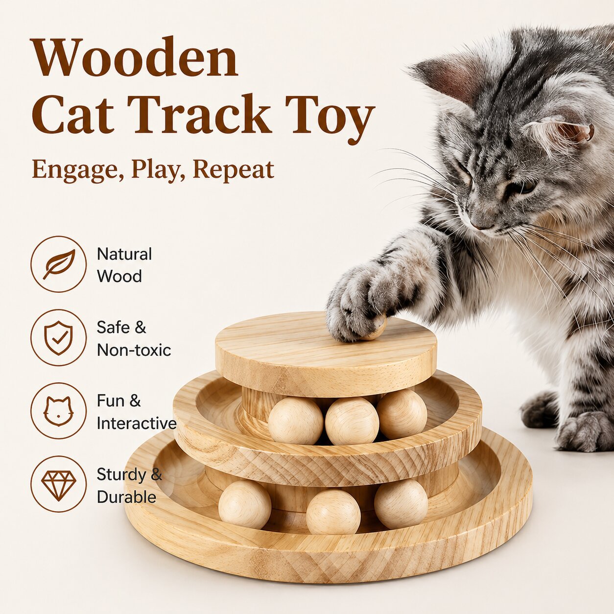 Sunflower Wooden Layered Turntable Ball Cat Toy
