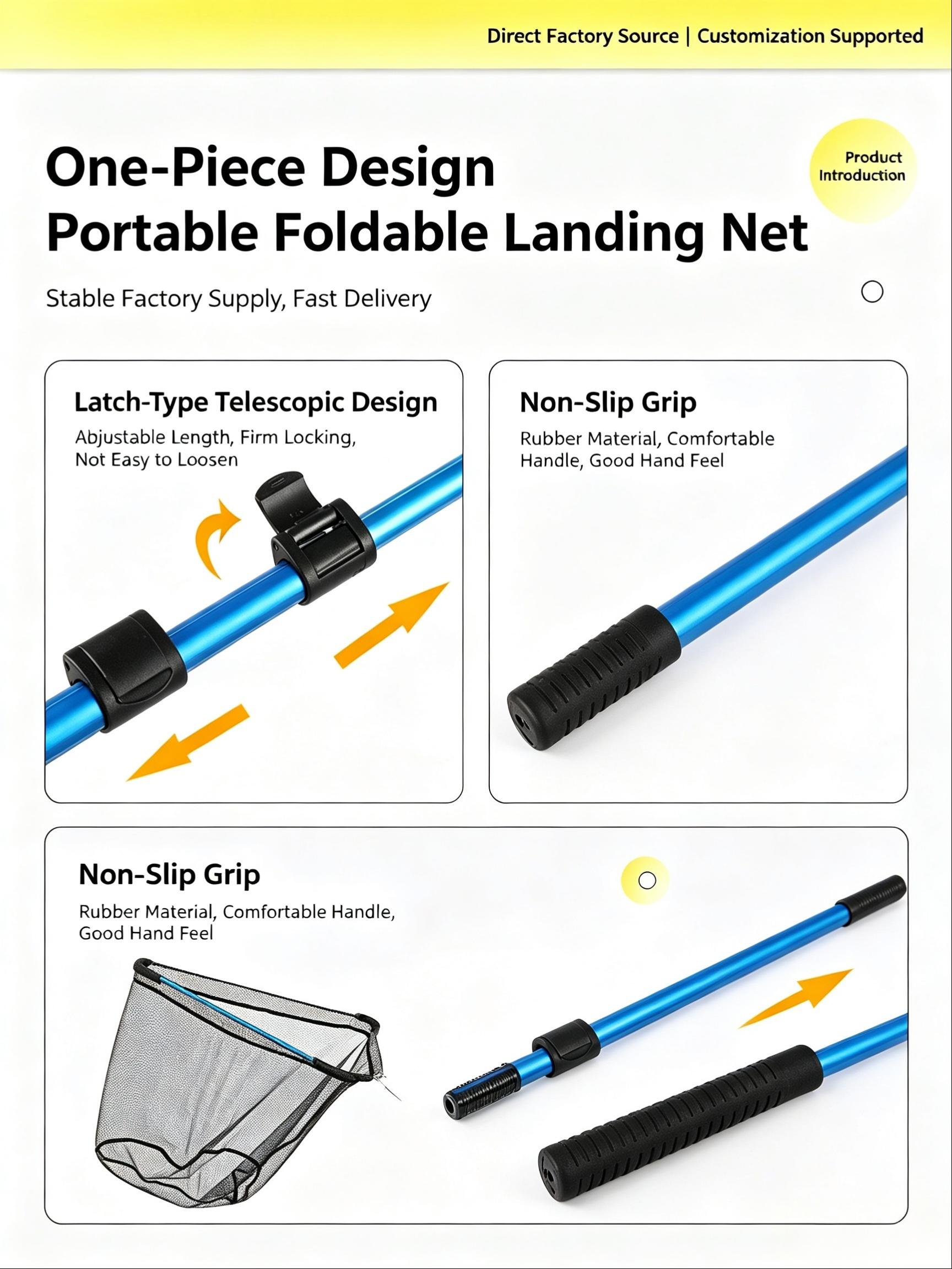 Sunflower Triangle One-Piece Foldable Telescopic Aluminum Fishing Landing Net thumb 5