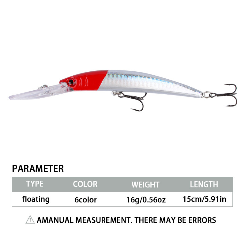 Long Bill Floating Minnow Lure 15cm 16g Hard Fishing Lure For Bass Pike thumb 2