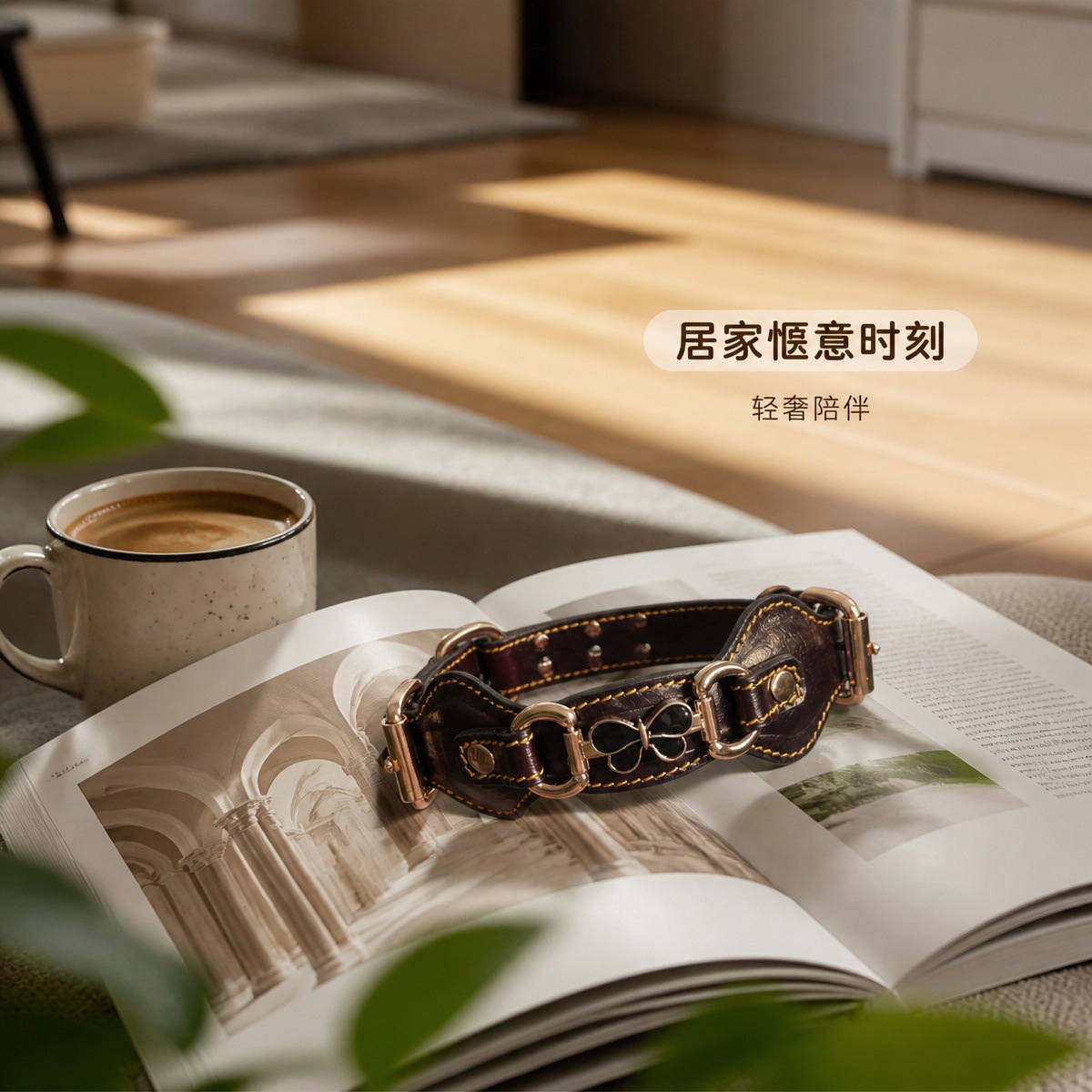 Sunflower Top Grain Cowhide Butterfly Pet Collar, Double Needle Buckle Genuine Leather Collar for Dogs & Cats thumb 3