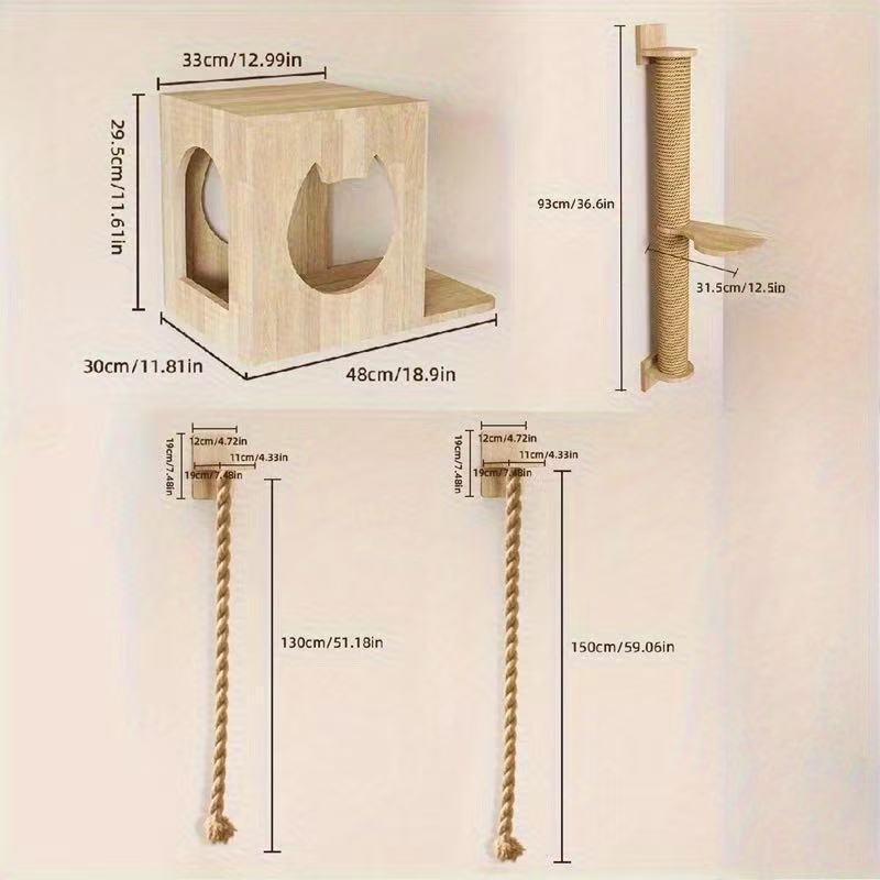 Sunflower Wall Mount Cat Tree DIY Set, Solid Wood & Sisal Cat Scratcher Furniture thumb 8