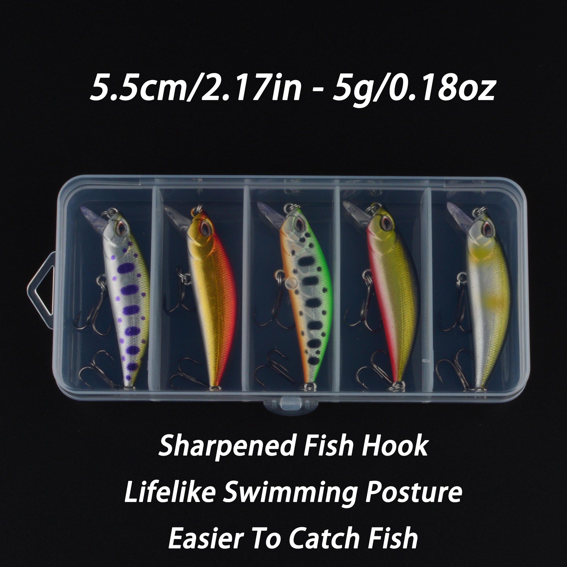 Sunflower 5Pcs Sinking Tiny Minnow Lure Box Set 5.5cm 5g Twitch Sinking Micro Fishing Lures thumb 1