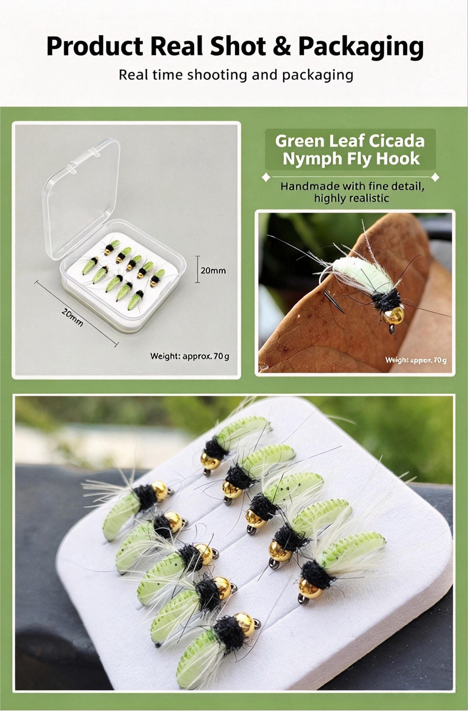 Sunflower Green Cicada Nymph Fly Fishing Flies, Hand Tied CDC Feather Artificial Nymph Lure for Trout, Bass Freshwater Fly Fishing thumb 6