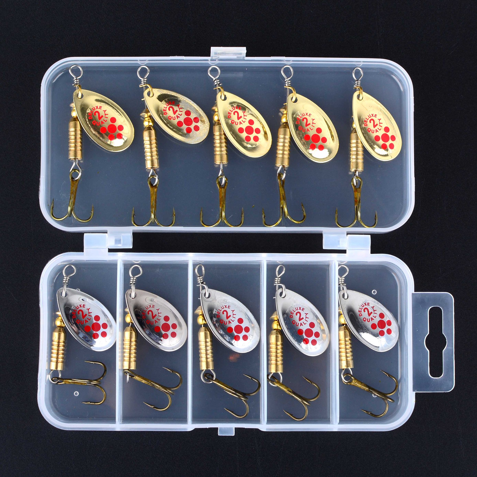Sunflower Spinner Spoon Lure Kit 10 Pieces Metal Spinning Lures With Treble Hooks For Bass & Culter Fishing