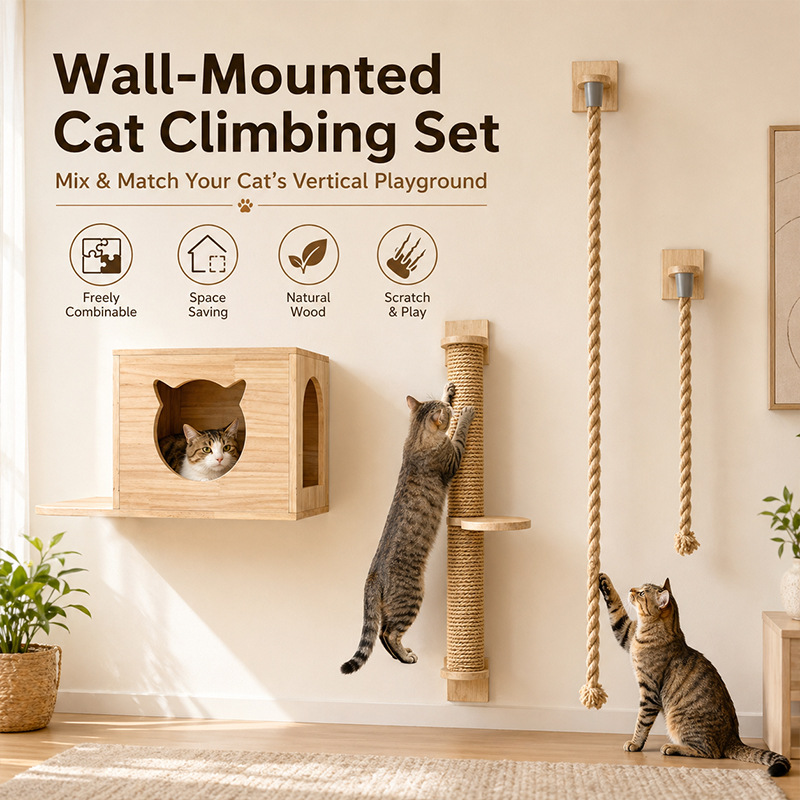Sunflower Wall Mount Cat Tree DIY Set, Solid Wood & Sisal Cat Scratcher Furniture