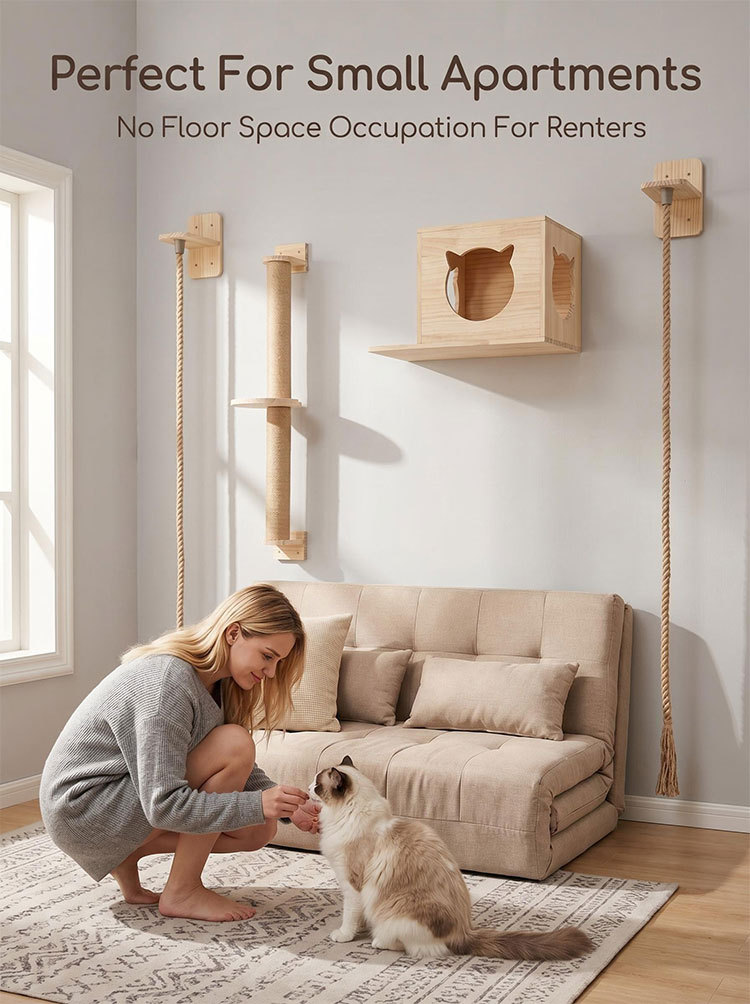 Sunflower Wall Mount Cat Tree DIY Set, Solid Wood & Sisal Cat Scratcher Furniture thumb 13