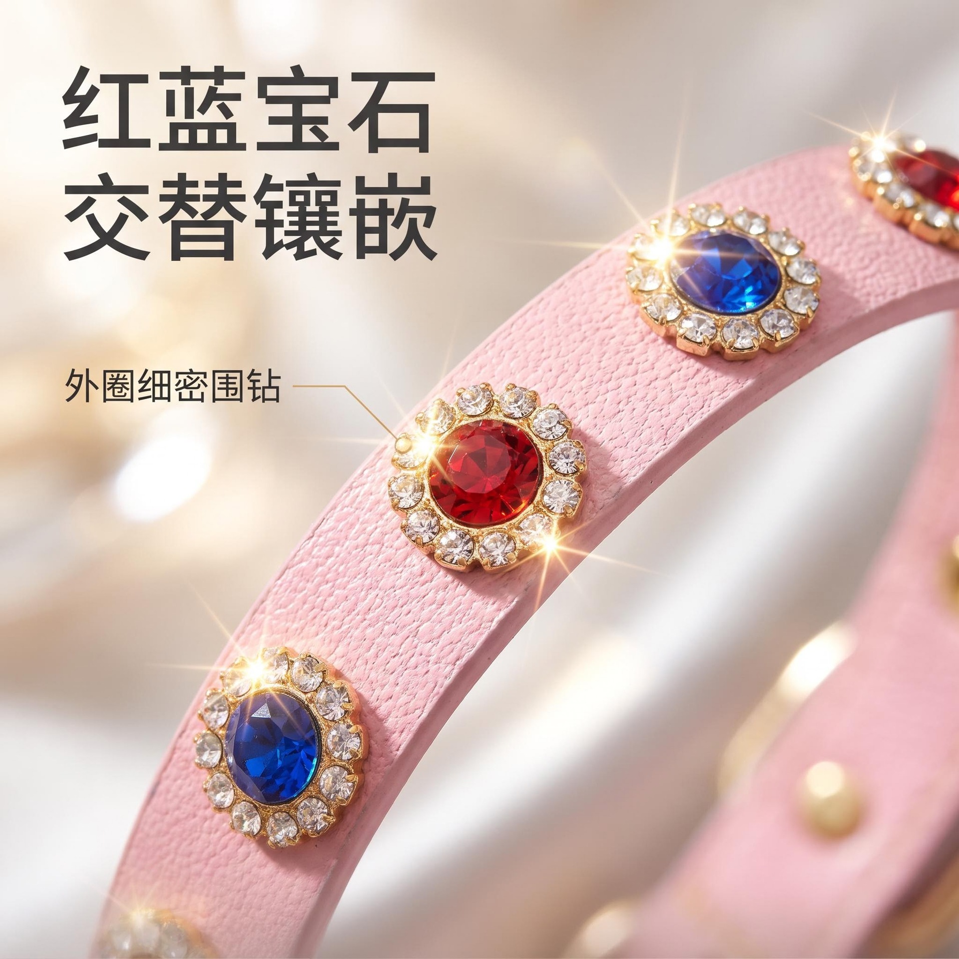 Sunflower Genuine Leather Rainbow Rhinestone Dog Collar, Adjustable Colorful Crystal Pet Collar for Dogs & Cats thumb 3