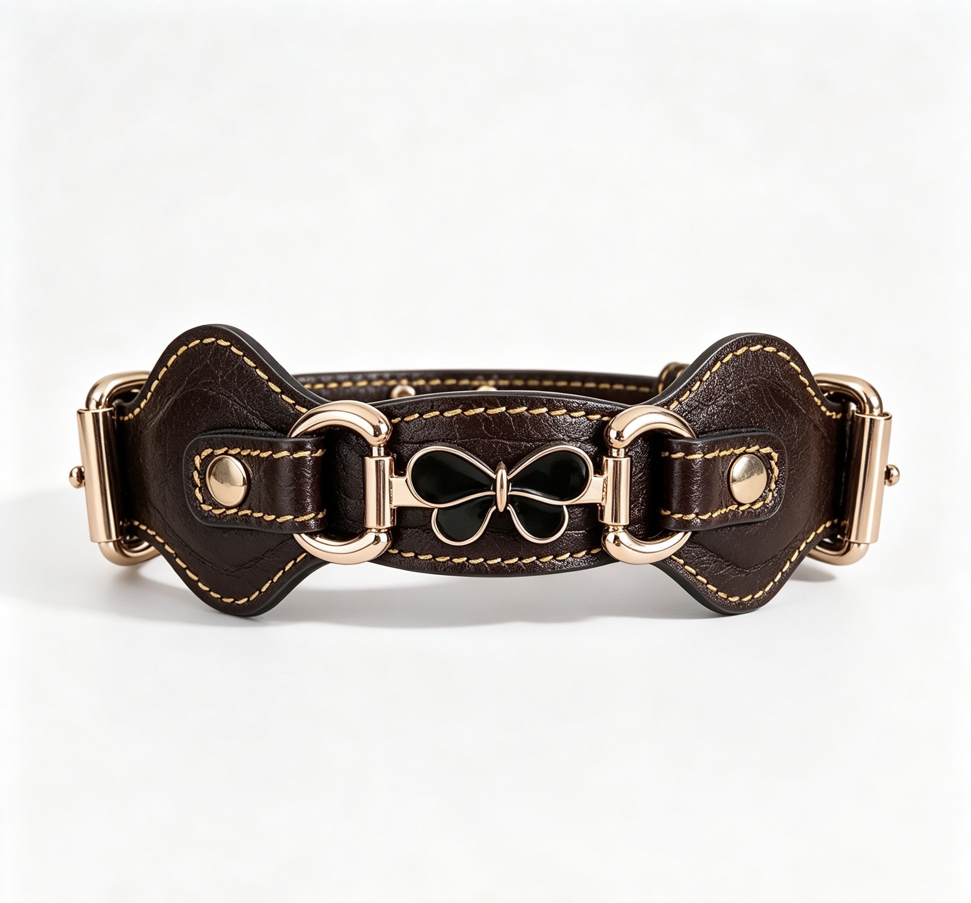 Sunflower Top Grain Cowhide Butterfly Pet Collar, Double Needle Buckle Genuine Leather Collar for Dogs & Cats thumb 2
