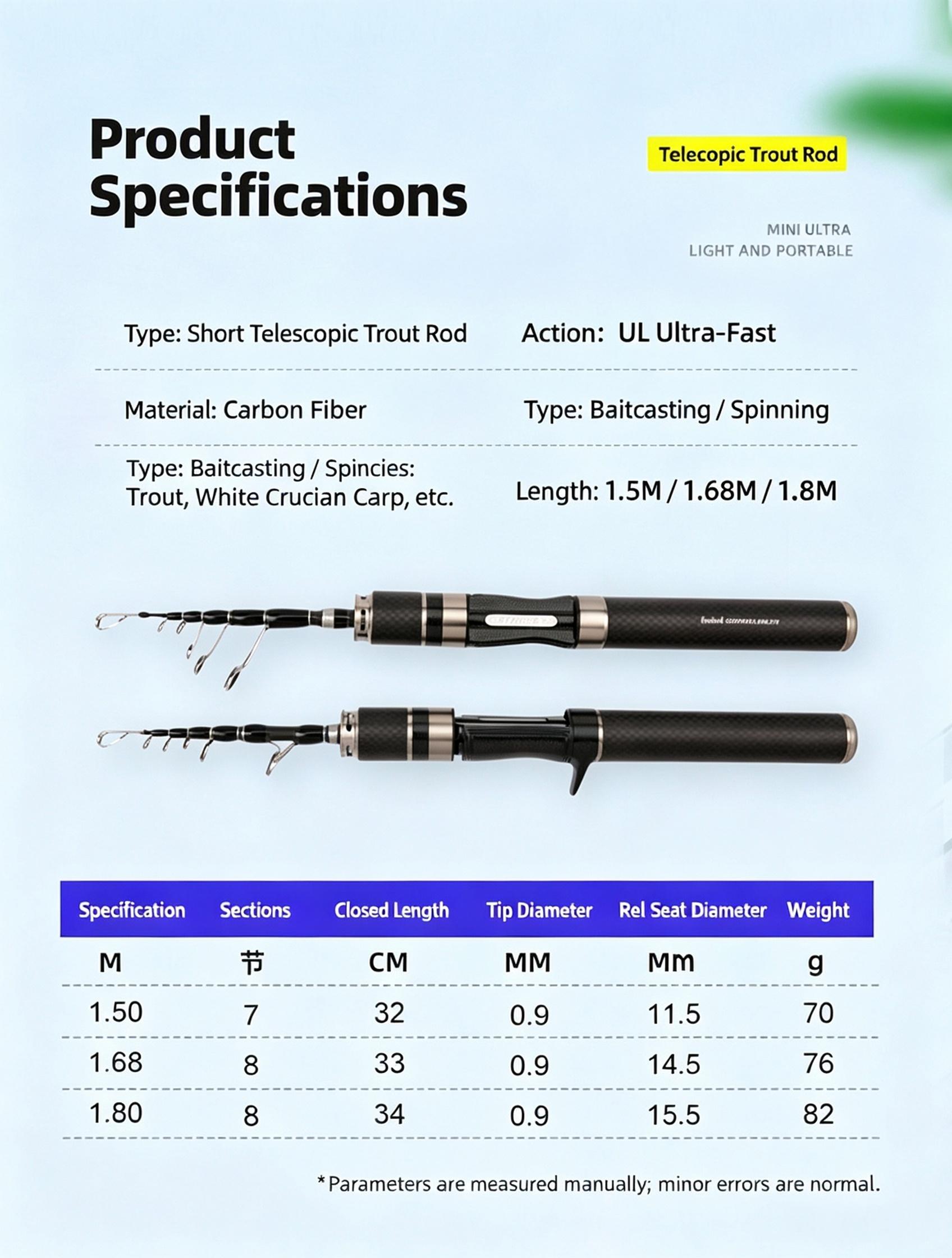 Sunflower Telescopic Ultralight Lure Fishing Rod, Carbon Portable Travel Rod thumb 7