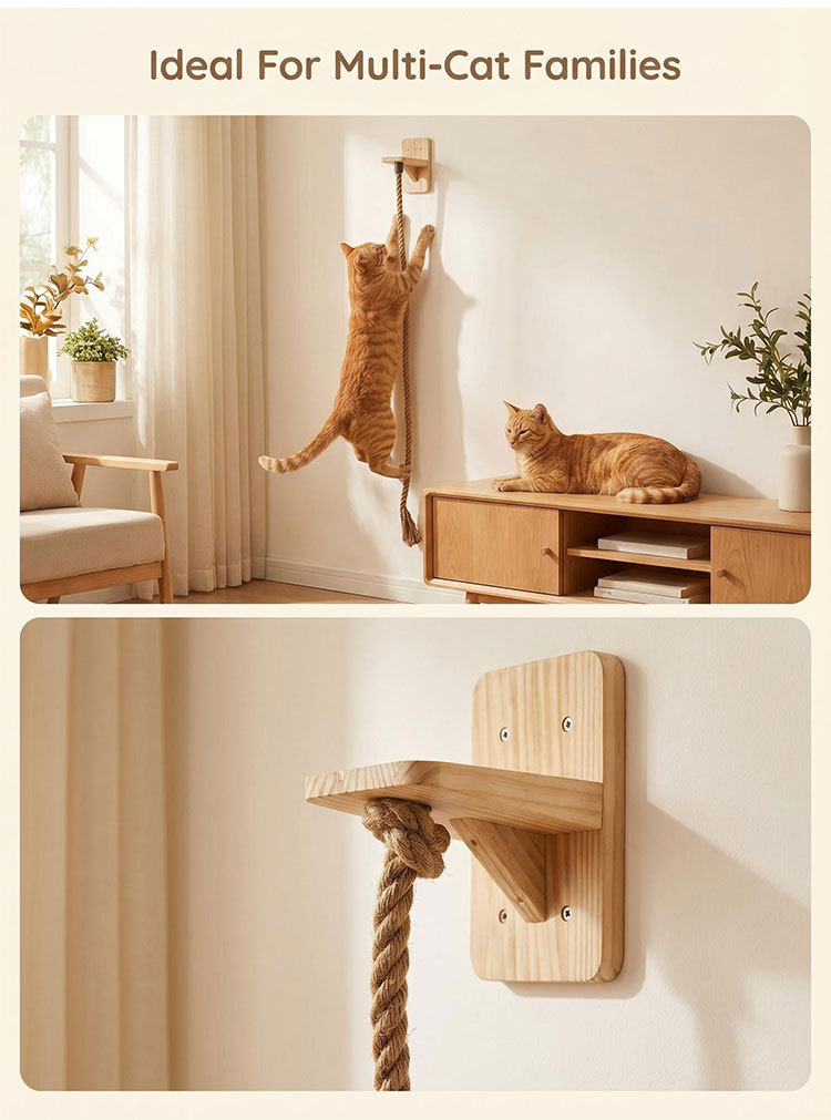 Sunflower Wall Mount Cat Tree DIY Set, Solid Wood & Sisal Cat Scratcher Furniture thumb 15