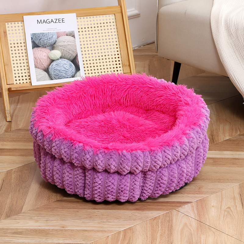 Ribbed Faux Rabbit Fur Round Donut Pet Bed thumb 1