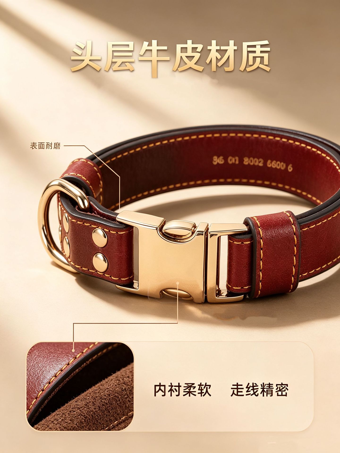 Sunflower Top Grain Cowhide Buckle Dog Collar, Wear Resistant Anti-Choking Pet Collar thumb 8
