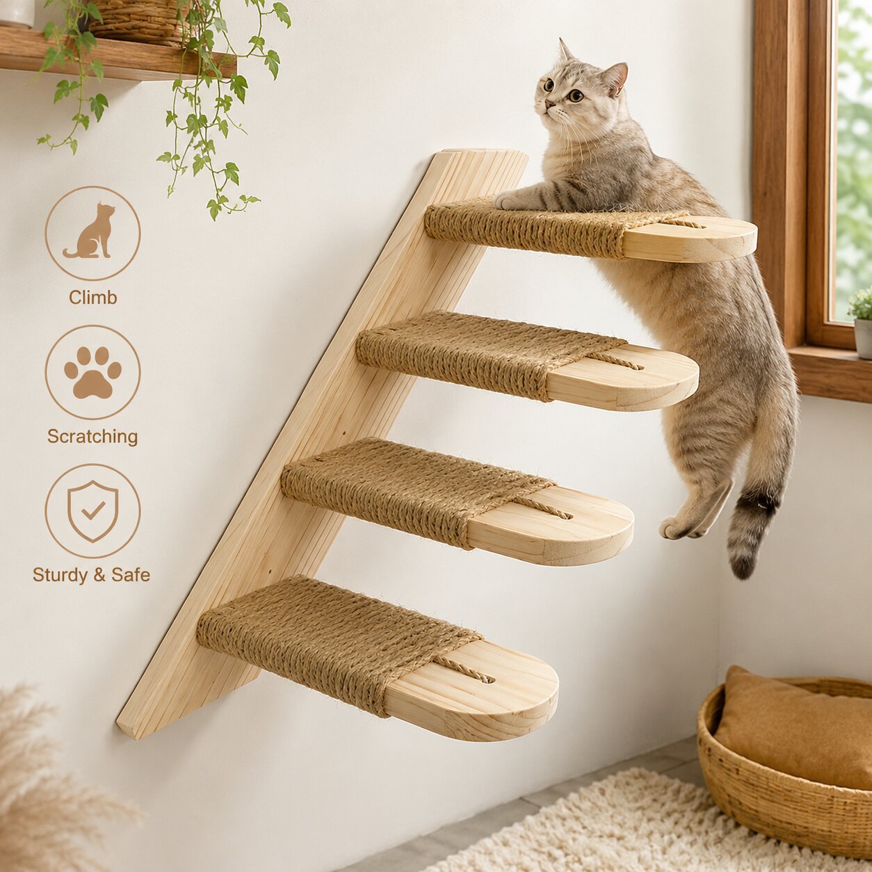 Sunflower Wooden Wall Cat Steps & Maze Ball Cat Toy Set