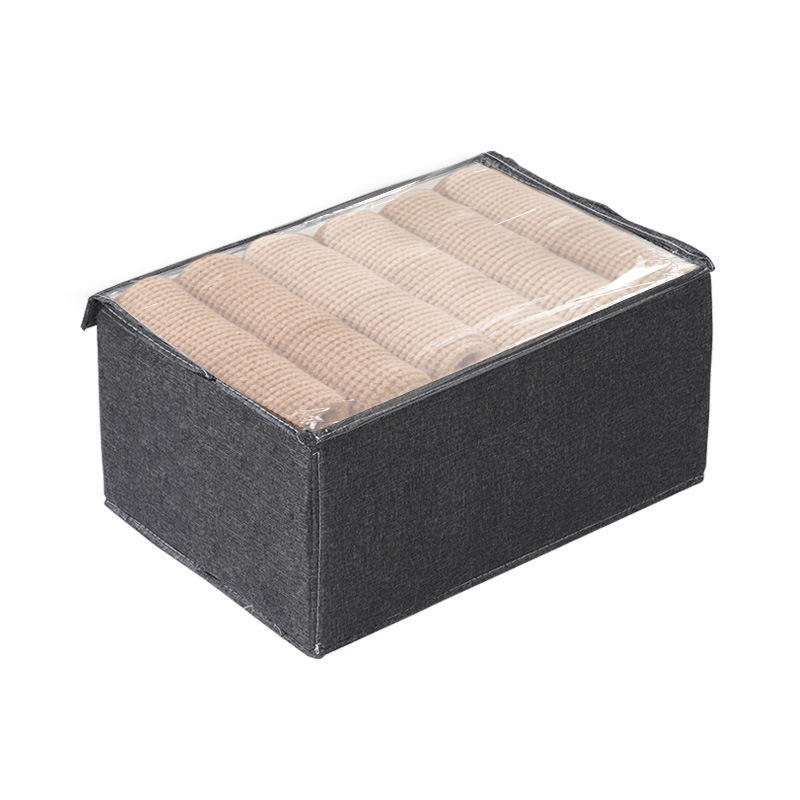 Sunflower 7 Grid Foldable Clothes Storage Box With Transparent Dust Cover, Large Divided Drawer Organizer For Jeans Trousers Underwear Closet Bedroom Storage