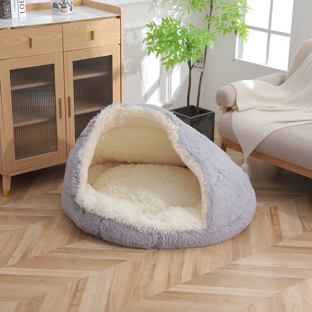 Half Enclosed Plush Shell Pet Bed thumb 1
