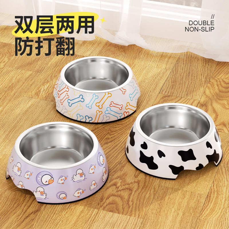 Sunflower Cute Printed Melamine Double-Layer Pet Bowl, Anti-Tipping Stainless Steel Feeding Bowl for Dogs & Cats thumb 7