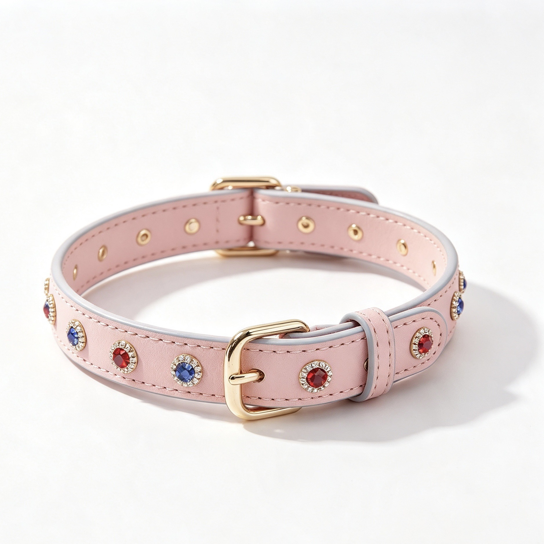 Sunflower Genuine Leather Rainbow Rhinestone Dog Collar, Adjustable Colorful Crystal Pet Collar for Dogs & Cats thumb 1