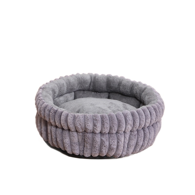 Ribbed Faux Rabbit Fur Round Donut Pet Bed