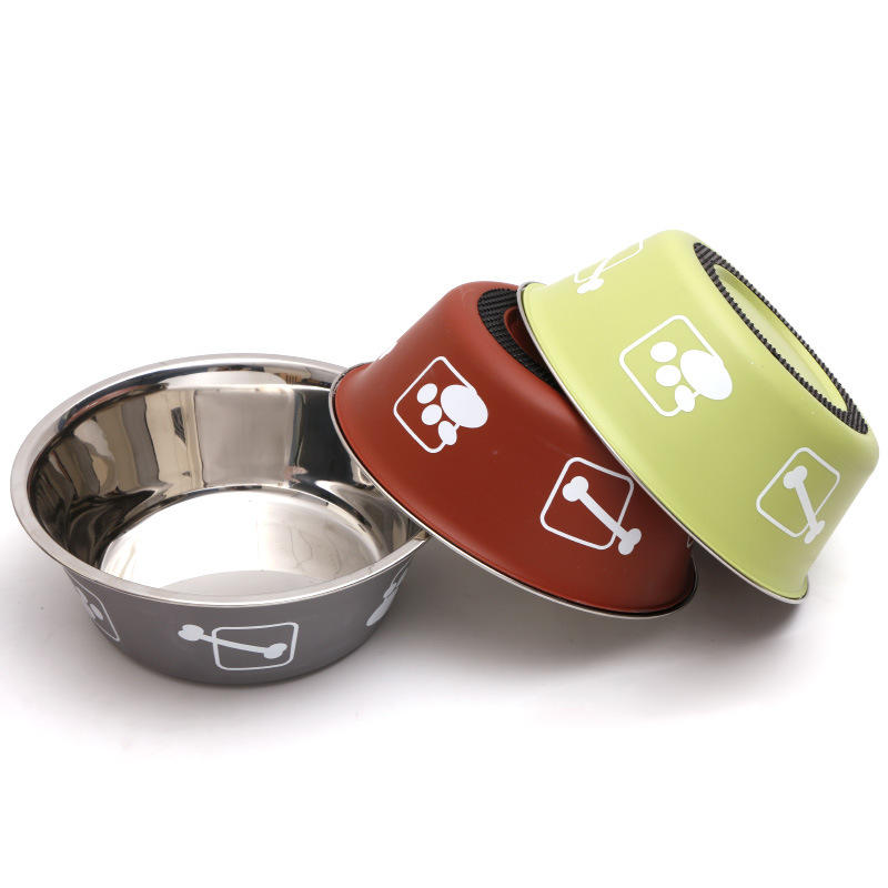 Sunflower Bone Printed Double Layer Non-Slip Stainless Steel Pet Bowl for Dogs & Cats thumb 1