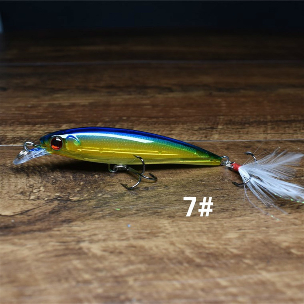 Sunflower Feather Tail Laser Minnow Lure 9cm 7g Floating Hard Bait thumb 11