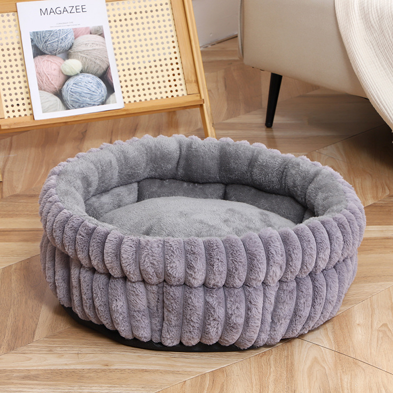 Ribbed Faux Rabbit Fur Round Donut Pet Bed thumb 3