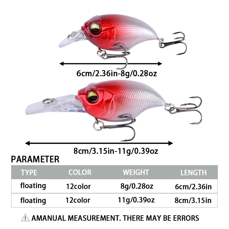 Sunflower Floating Crankbait Lure 6cm8g / 8cm12g Short Lip Crank Hard Bait thumb 2