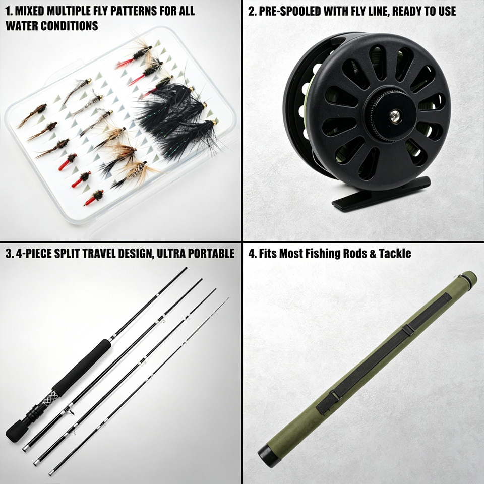 Sunflower Complete Professional Fly Fishing Combo Kit Carbon Rod Reel & Fly Flies Full Accessories thumb 8