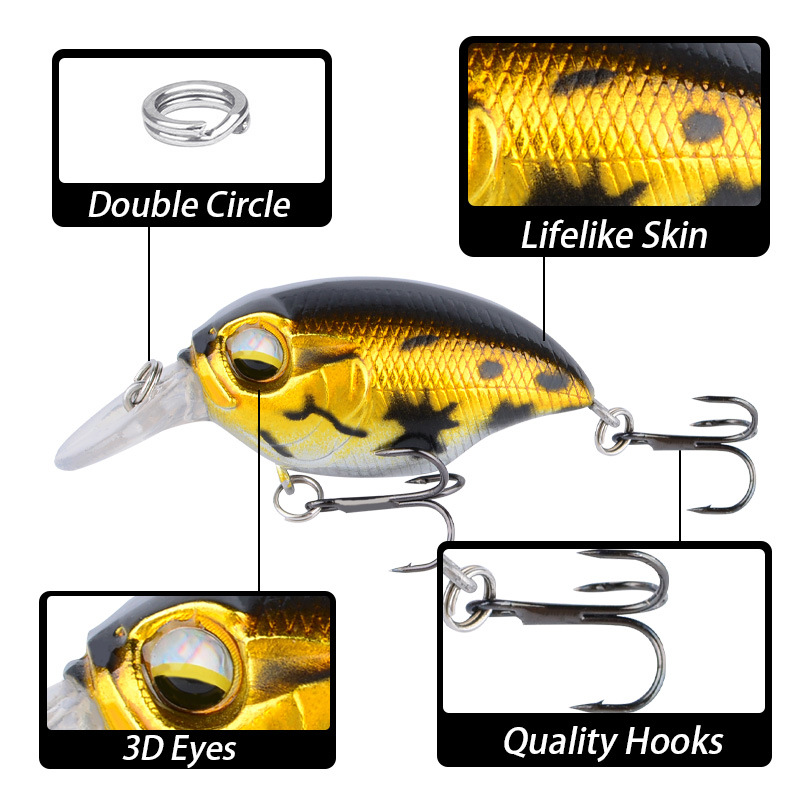Sunflower Floating Crankbait Lure 6cm8g / 8cm12g Short Lip Crank Hard Bait thumb 1