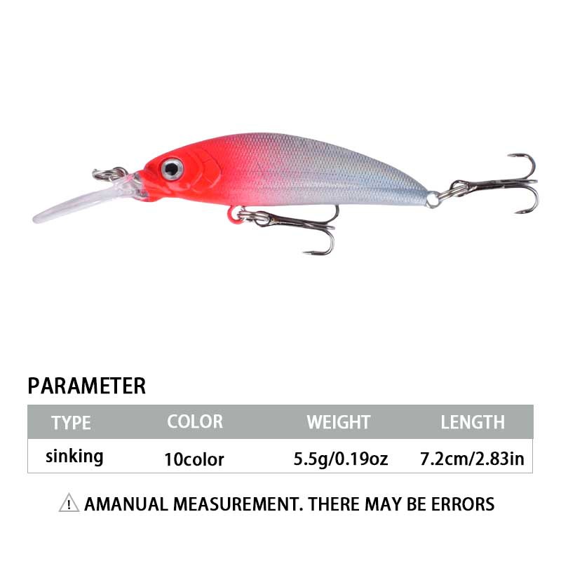 Sunflower Sinking Long Lip Minnow Lure 7.2cm 5.5g Hard Bait For Mandarin Fish, Culter, Bass thumb 1