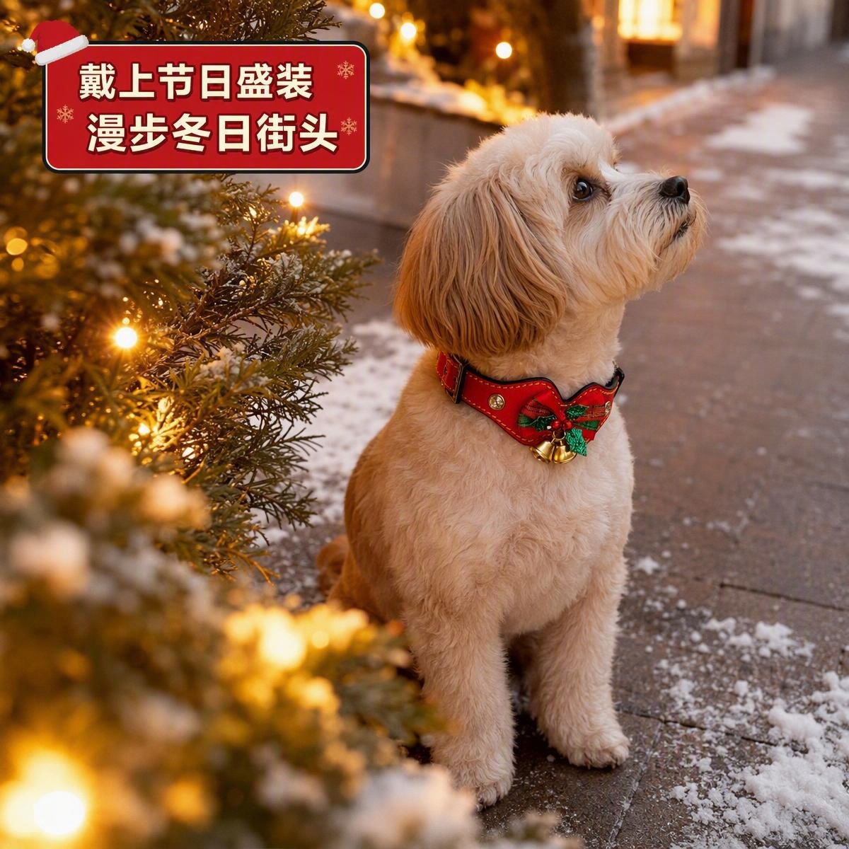 Sunflower Top Grain Cowhide Christmas Bow Bell Pet Collar, Rhinestone Dog & Cat Holiday Collar thumb 8