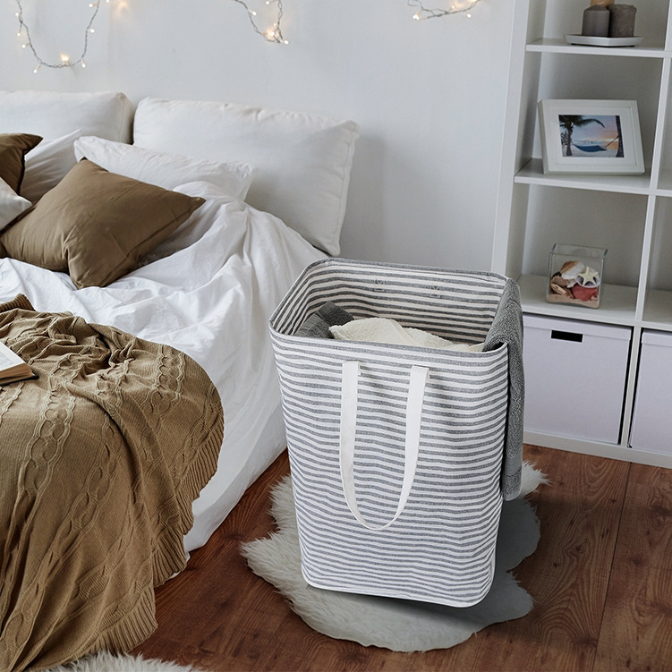 Sunflower Striped Linen Foldable Large Laundry Storage Basket thumb 1