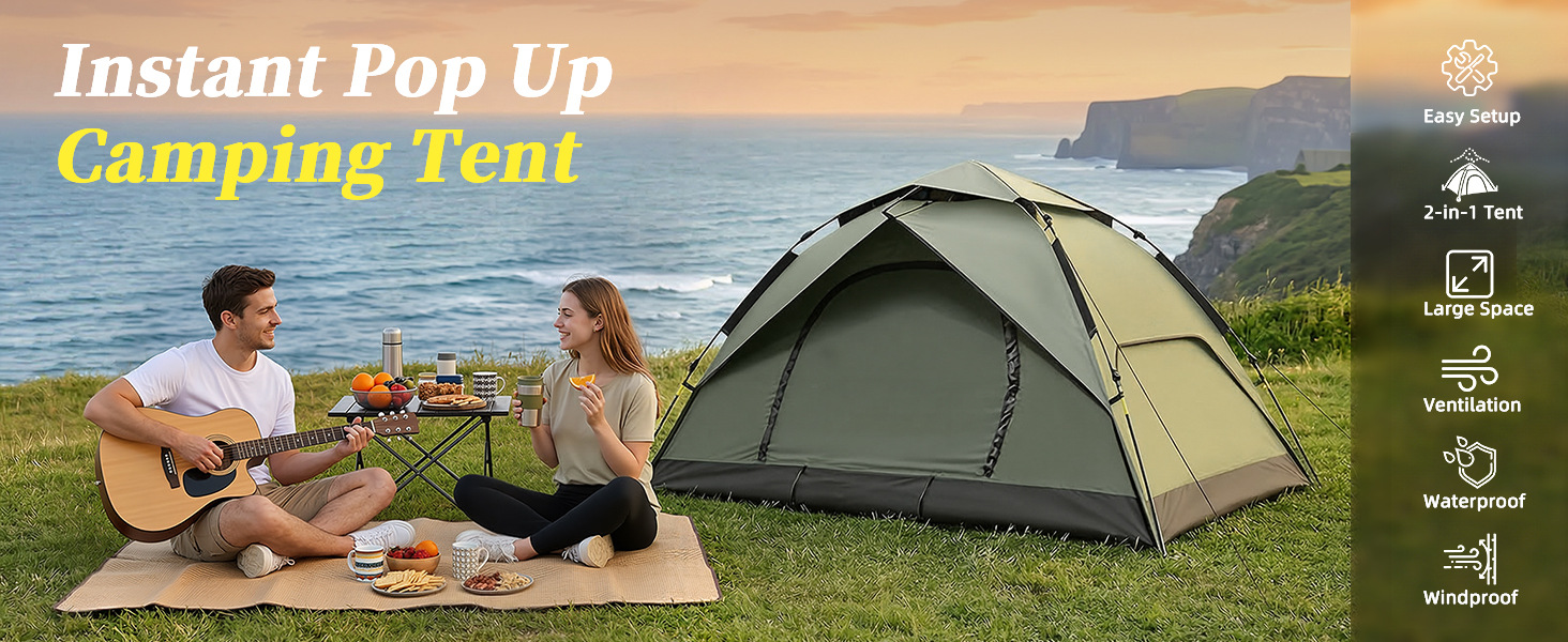 Sunflower Automatic Double Layer Camping Tent, Rainproof Sun Protection 3-5 Person Pop Up Outdoor Tent thumb 7