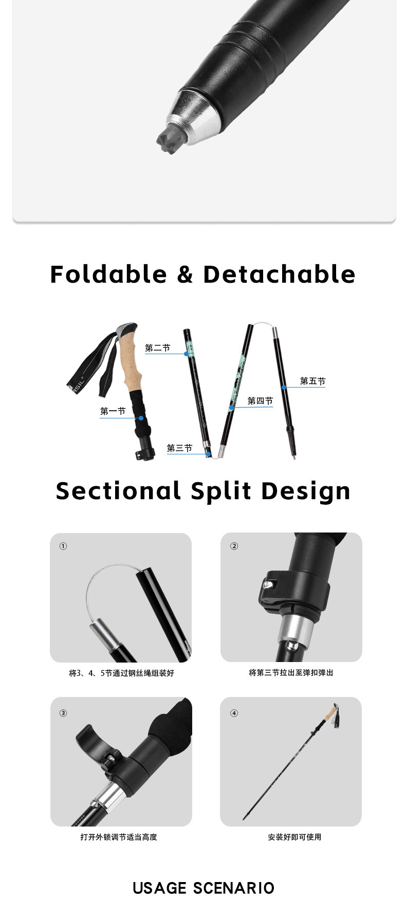 Sunflower 5-Section Folding Aluminum Trekking Pole, Shock Absorption Hiking Stick thumb 18