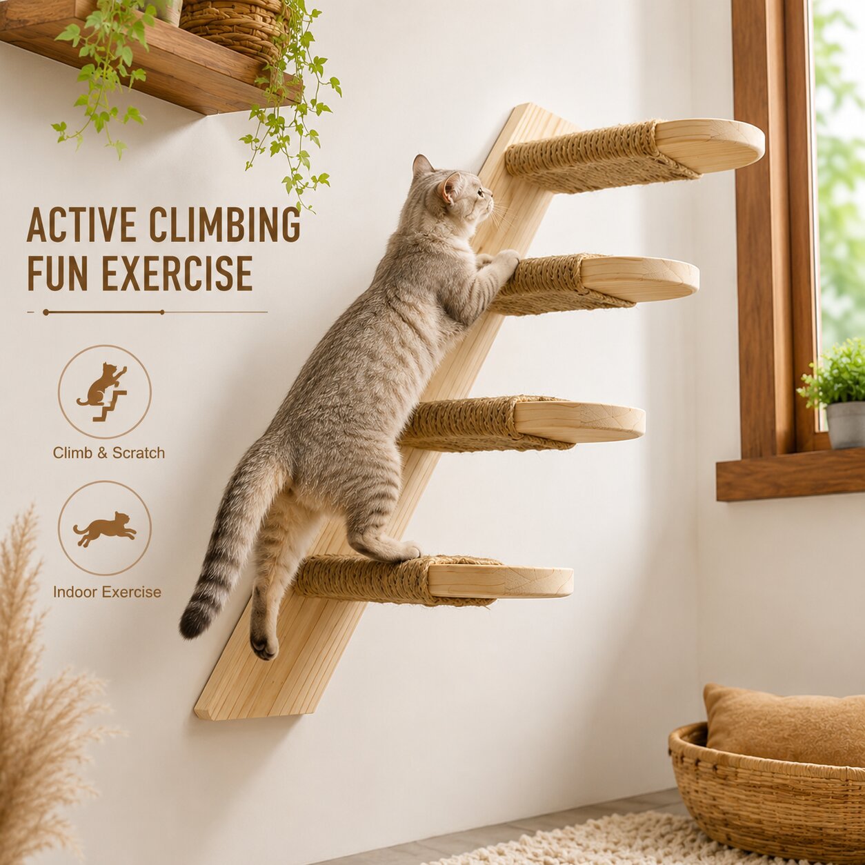 Sunflower Wooden Wall Cat Steps & Maze Ball Cat Toy Set thumb 2