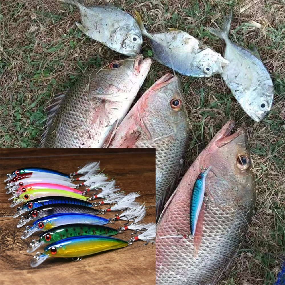 Sunflower Feather Tail Laser Minnow Lure 9cm 7g Floating Hard Bait thumb 1